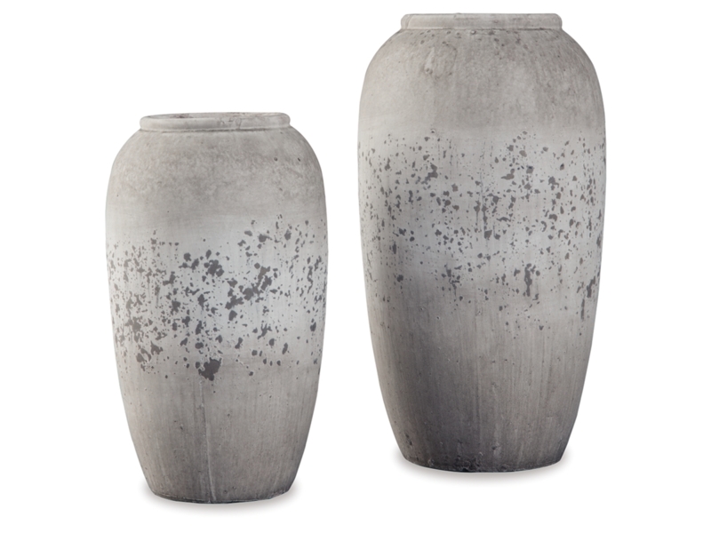 Stone-like Vase Set Ovoid Shape Three-Tone Gray Speckled Mid-Section