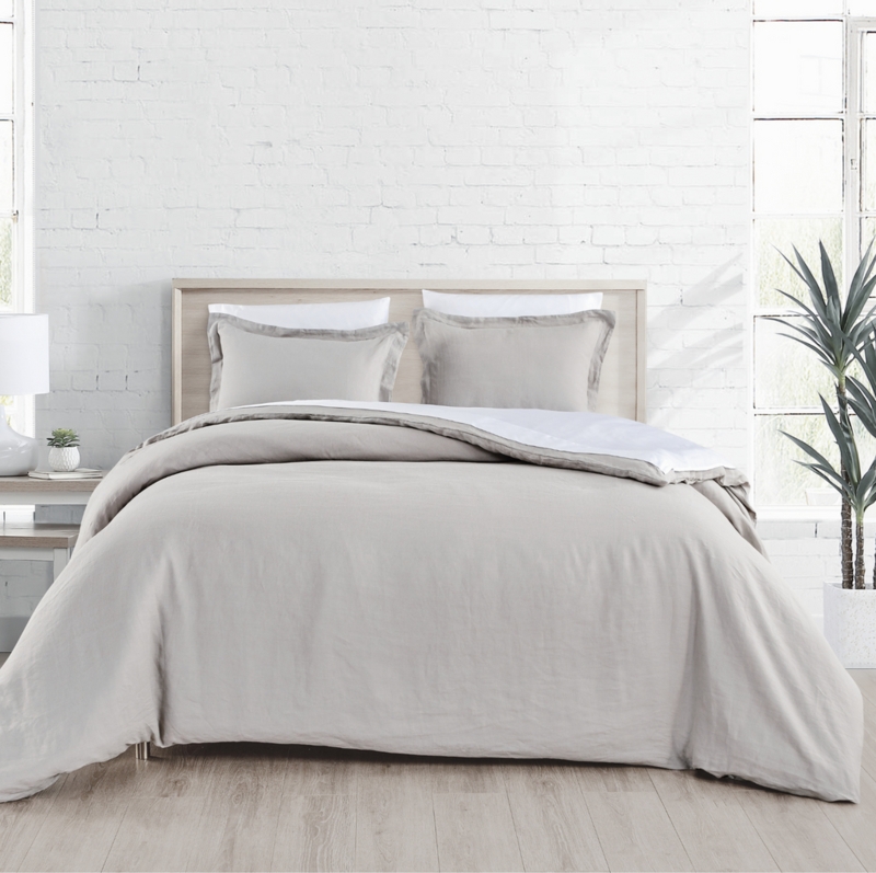 Stonewashed Linen Duvet Cover Set Taupe Grey Relaxed Texture