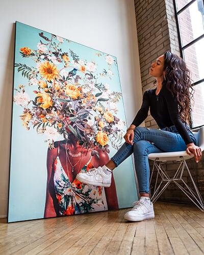 Surreal Floral Portrait Wall Decor in Eclectic Leaning Display