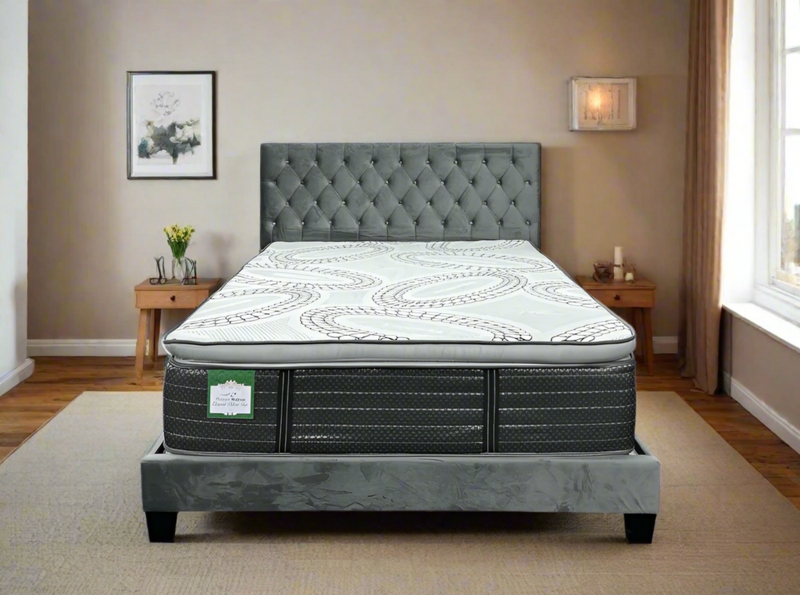 Swirl Pattern Pillow Top Mattress High Profile Tufted Headboard