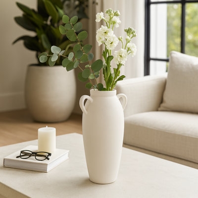 Table Vase Amphora Silhouette Loop Handles Matte Ceramic Modern