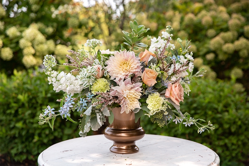 Table Vase, Antique Bronze Pedestal Urn for Romantic Garden Wedding Floral