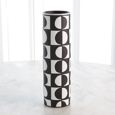 Table Vase, Black and White Half Moon Pattern, Modern Geometric Ceramic.