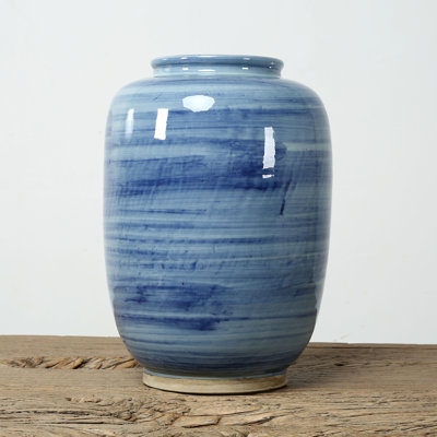 Table Vase: Blue Brushstroke Stripes, Hand Painted Look