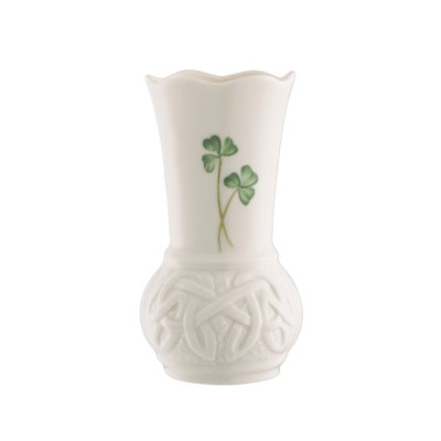 Table Vase Celtic Knot Base Scalloped Rim Shamrock Motif Ceramic