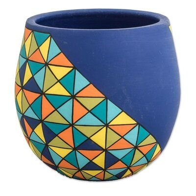 Table Vase Ceramic Multicolor Geometric Diagonal Split Matte Finish
