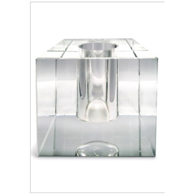 Table Vase: Cube Silhouette, Thick Crystal, Cylindrical Cutout, Modern.