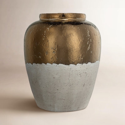 Table Vase Distressed Gold Glaze, Weathered Stony Base