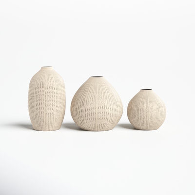 Table Vase Dotted Texture Assorted Shapes Cream Stoneware Decorative Jars
