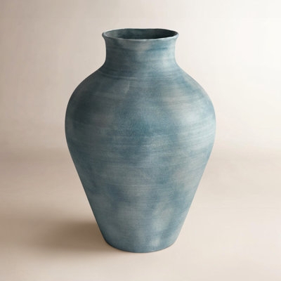 Table Vase Dusty Blue Finish Handmade Terracotta High Shouldered Urn