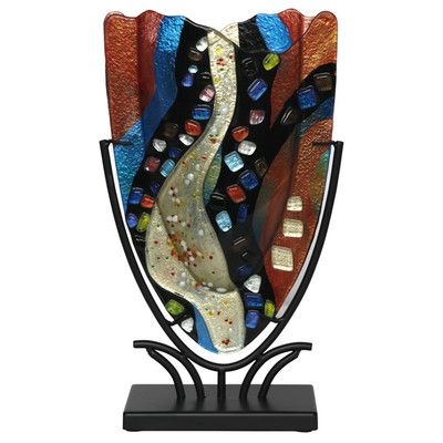 Table Vase Fused Glass Mosaic Cradle Stand Contemporary Glass Sculpture
