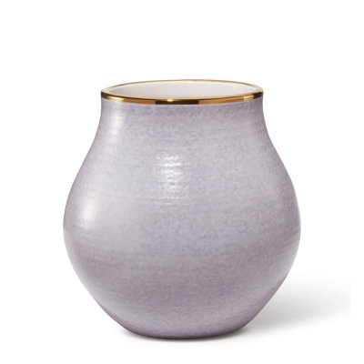 Table Vase Gold Rim Bulbous Silhouette Elegant Purple Floral Vessel Decor