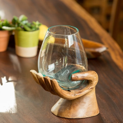 Table Vase Hand Shaped Base Blown Glass Cradle Organic Modern Sculptural