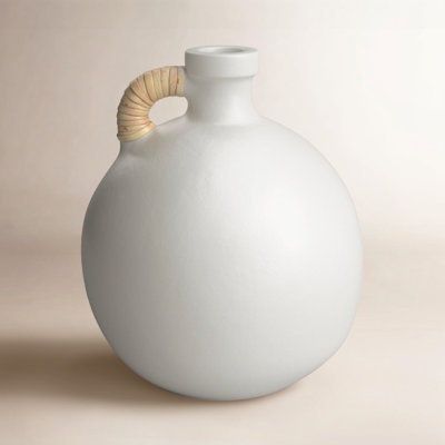 Table Vase Matte White Woven Handle Boho Chic Accent