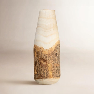 Table Vase Natural Bark Accents Two-Tone Tapered Silhouette Rustic