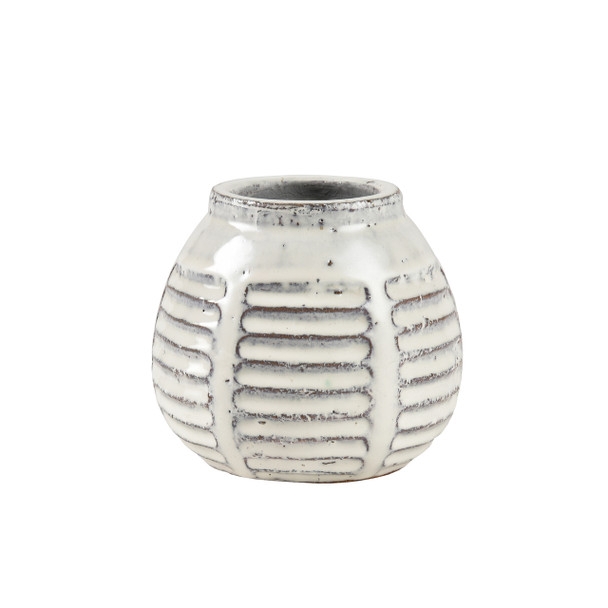 Table Vase: Off-White Ribbed and Distressed Ceramic