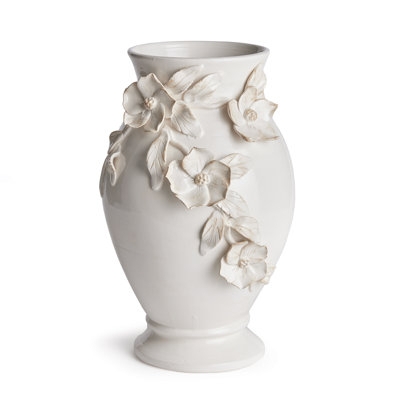 Table Vase Raised Floral Appliques Sculptural Flower Urn