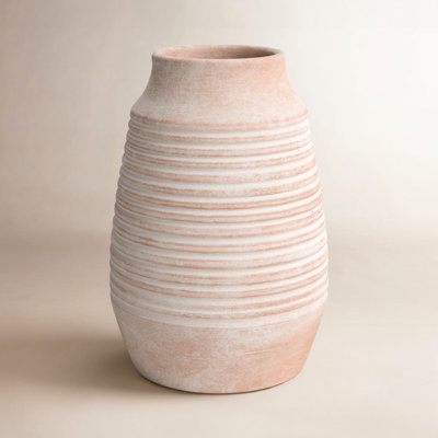 Table Vase, Ribbed Terracotta with Whitewashed Finish, Earthy Mantle Styling