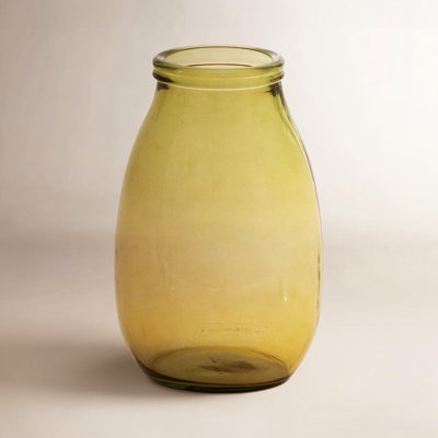 Table Vase Rustic Olive Glass Vase, Bulbous Silhouette, Translucent Body