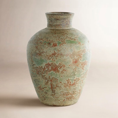 Table Vase Rustic Sage Green Weathered Ceramic Jar Decor