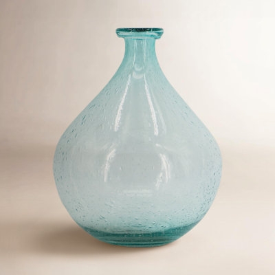 Table Vase Seeded Glass Teardrop Shape Aqua Seeded Glass Vase Decor