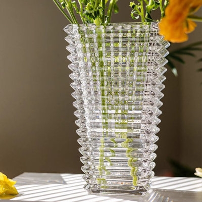 Table Vase: Serrated Edges, Tiered Design, Crystal Look, Contemporary.