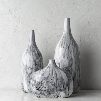 Table Vase Set Glossy Ceramic Marbled Pattern Varied Heights Modern