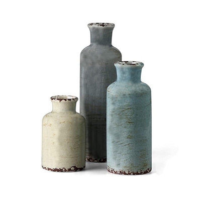 Table Vase Set Weathered Finish Muted Palette Ceramic Rustic Farmhouse