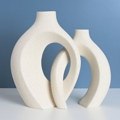Table Vase Set with Interlocking Circular Cutouts and Speckled Finish