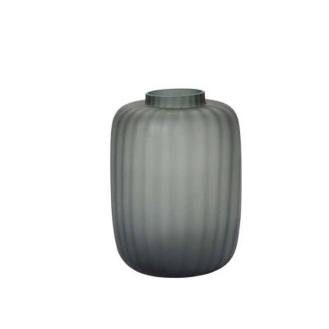 Table Vase Smoky Gray Glass Vertical Ribbing Frosted Minimalist Decor