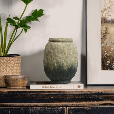 Table Vase Terracotta Two Tone Green Bottom Weathered Finish Decor