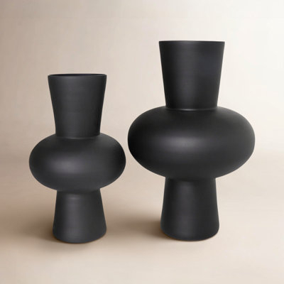 Table Vase Tiered Bulbous Silhouette Matte Black Sculptural