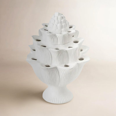 Table Vase Tiered Tulipiere White Ceramic with Pinecone Finial