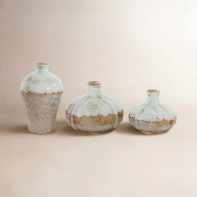 Table Vase Two-Toned Fluted Terracotta, Rustic Pottery Styling