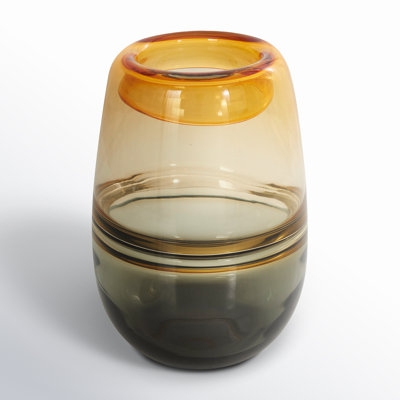 Table Vase Two-Toned Glass Amber Recessed Rim Smoky Base Glossy