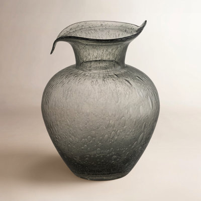 Table Vase Wavy Rim Smoke Grey Seeded Texture Organic Style