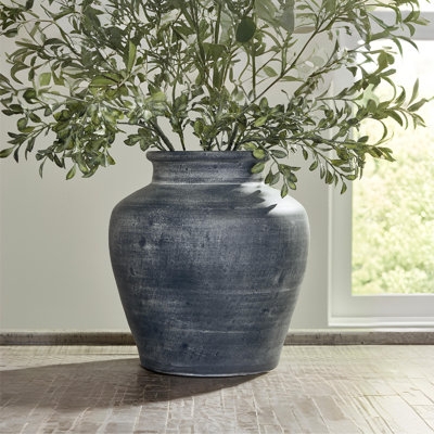 Table Vase with Aged Charcoal Finish and Textural Ribbing for Rustic Decor