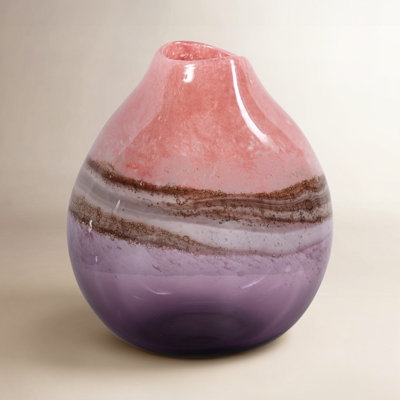 Table Vase with Tri Color Gradient, Handmade Tricolor Glass Decor