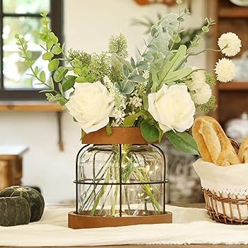 Tabletop Vase Mixed Materials Square Base Farmhouse Lantern