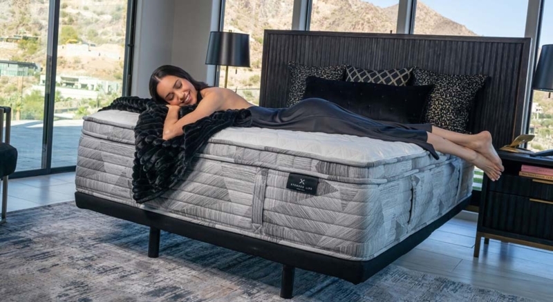Tall Profile Pillow Top Mattress Grey Geometric Pattern