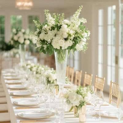 Tall Ribbed Glass Trumpet Vase, 32 Inch Wedding Centerpiece