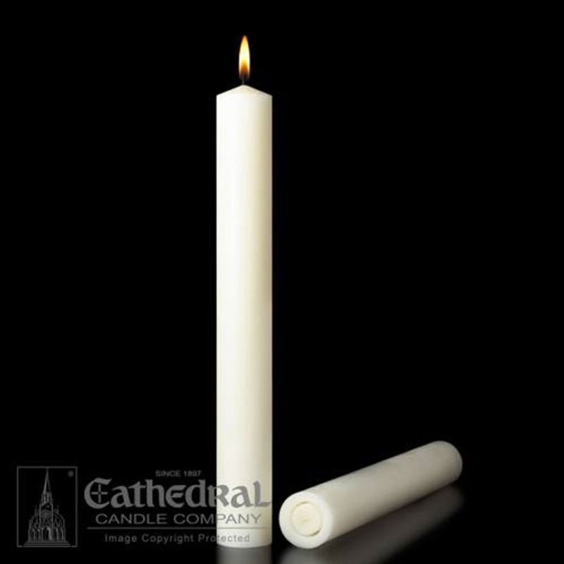 Tall Slender Pillar Candle Set in Creamy White Wax with Lit Wick