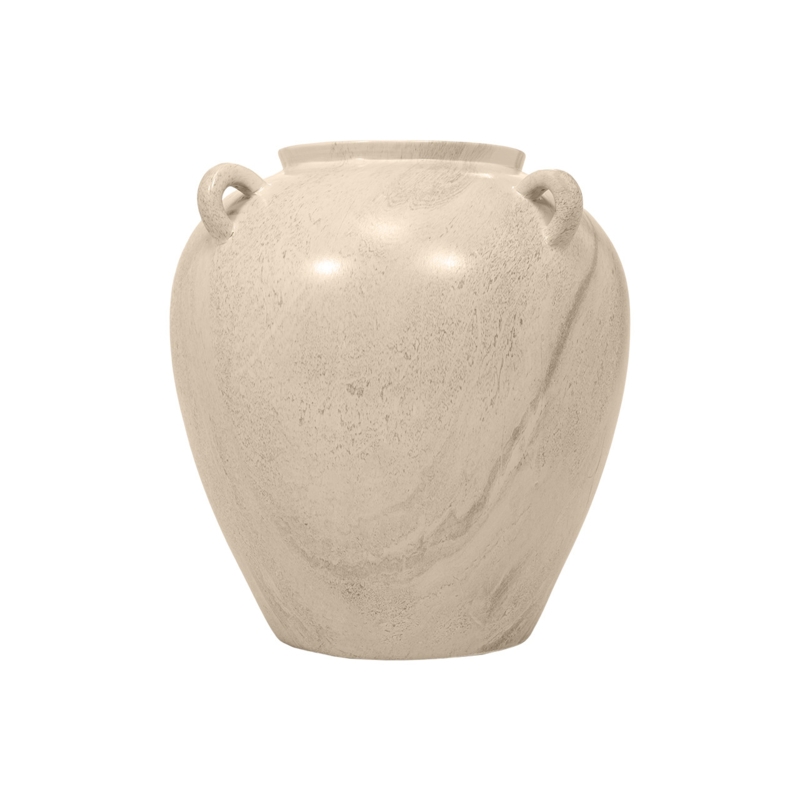 Tall Stoneware Vase: Beige Marbled Finish with Loop Handles
