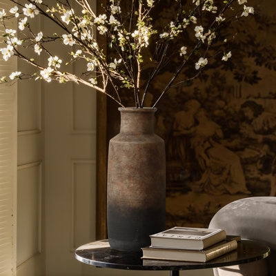 Tall Terracotta Cylinder Vase Ombre Finish Narrow Neck Rustic Decor