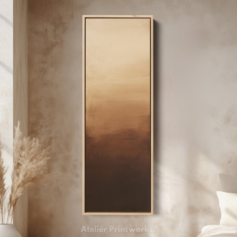 Tall Vertical Abstract Wall Art: Brown Ombre Gradient, Wood Frame