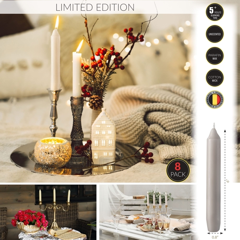 Taper Candle 8-Pack: Short 6-Inch Slim Profile Matte Beige Wax