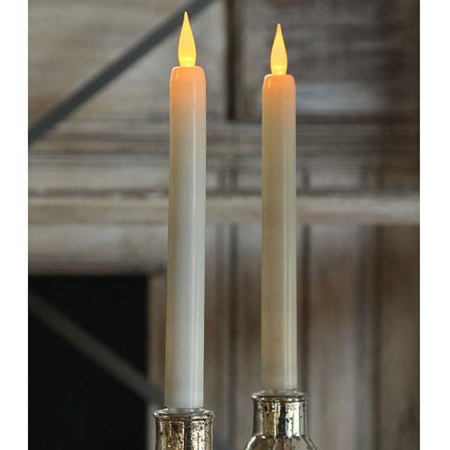 Taper Candle Cream with Amber LED Flame in Distressed Mercury Glass Base