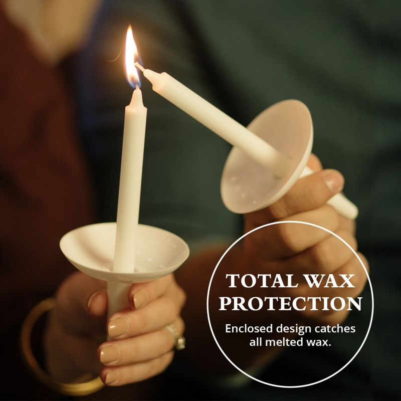 Taper Candle Hand Held with Plastic Drip Protector Ceremonial Set