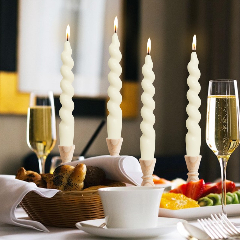 Taper Candle, Twisted Texture, Lit Wick, Elegant Spiral Centerpiece