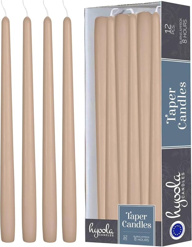 Taper Candles 12-Pack Sahara Beige Matte Finish Cotton Wick Set